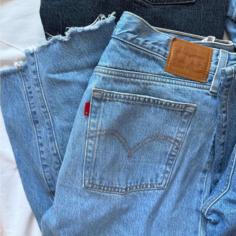 Levis Wedgie Straight Jeans (Free People) Distressed ankle edge